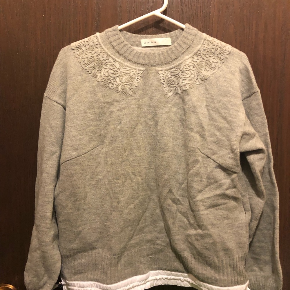 Gray Lace Detail Sweater